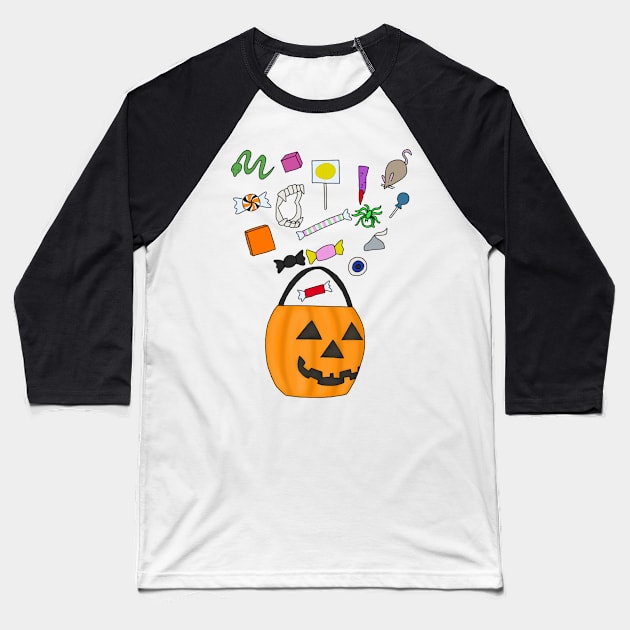 Halloween Candy Bucket Baseball T-Shirt by tesiamarieart